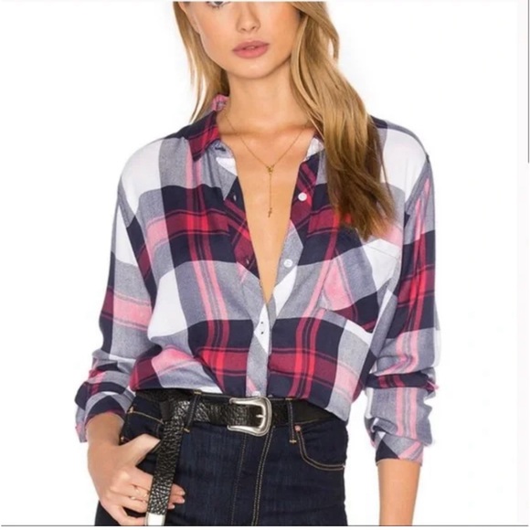 Rails Tops - Rails Hunter Plaid Long Sleeve Button-Down Shirt Size Small White Indigo Blush